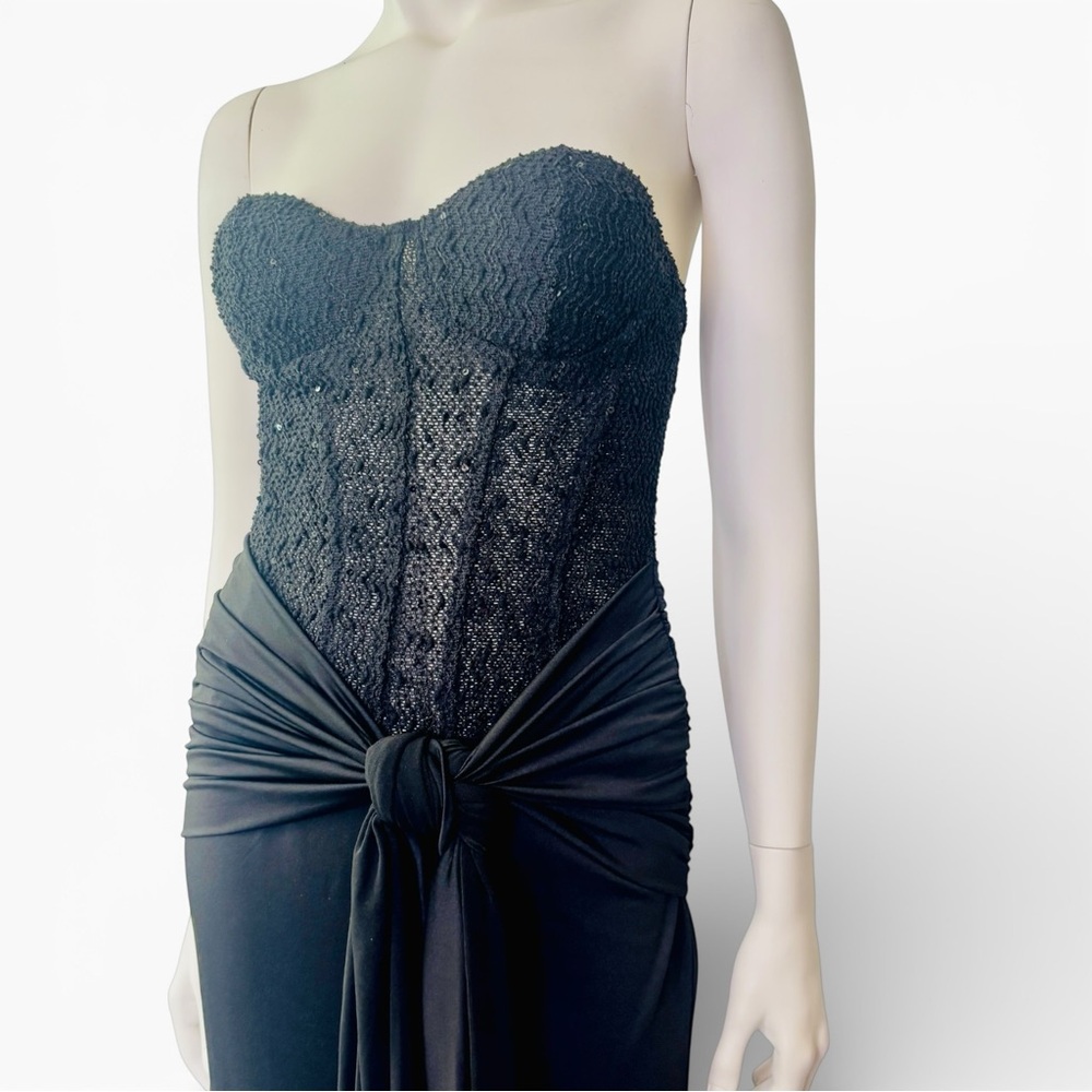 Strapless Black Lace Embellished Corset Dress